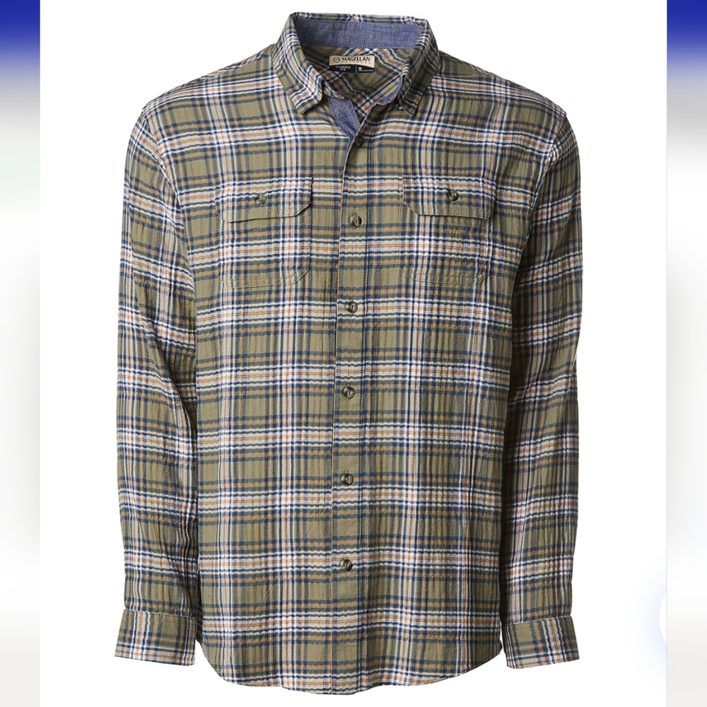Men's Magellan Outdoor long sleeve campfire button-down plaid shirt, L